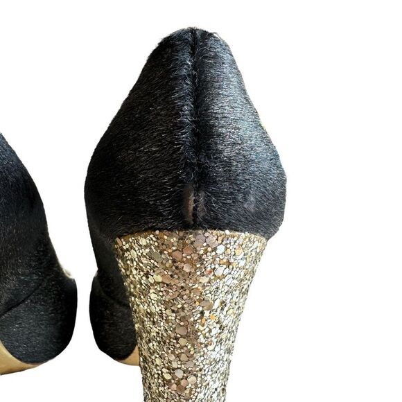 Miu Miu Black/Gold Calf Hair And Coarse Glitter Cap-Toe Block Heel Pumps Size 40 - Picture 9 of 14